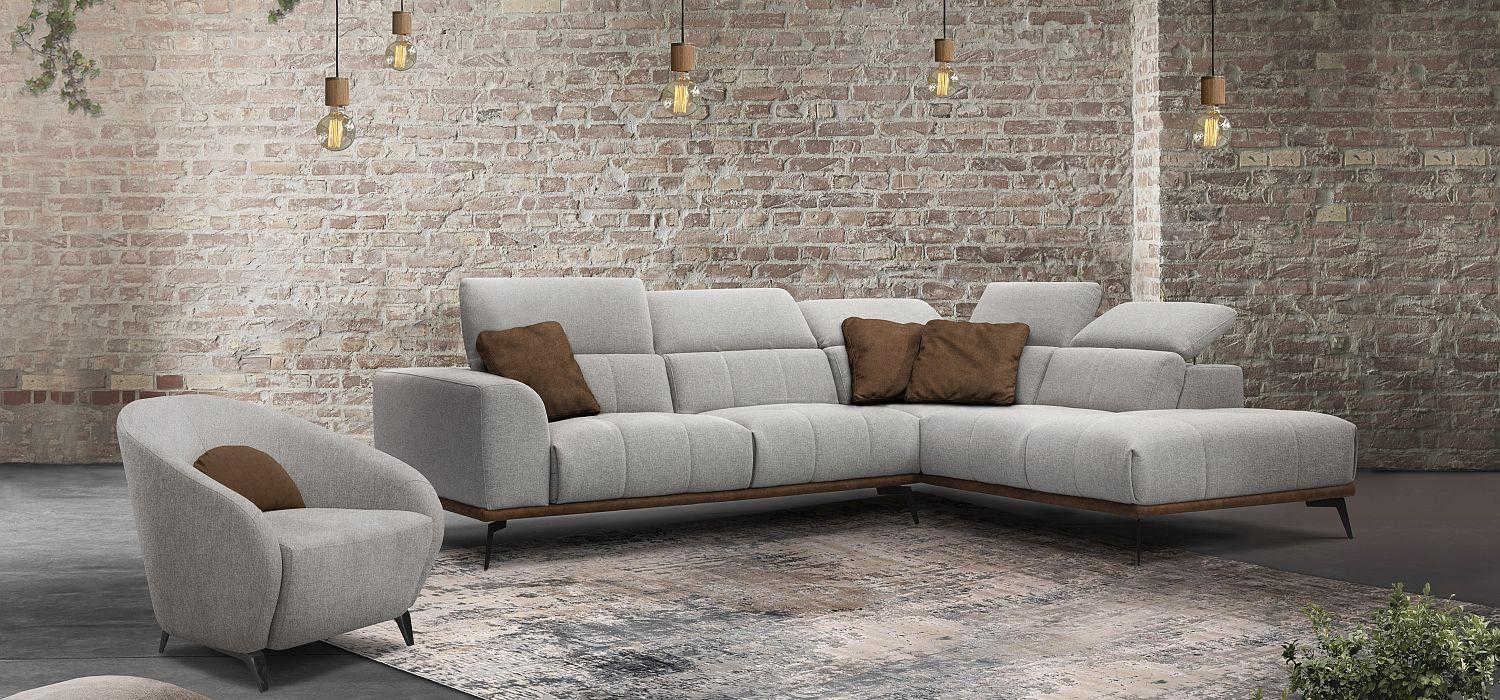 Modèle Davos, collection Stella de Poldem, divan d'angle en tissu