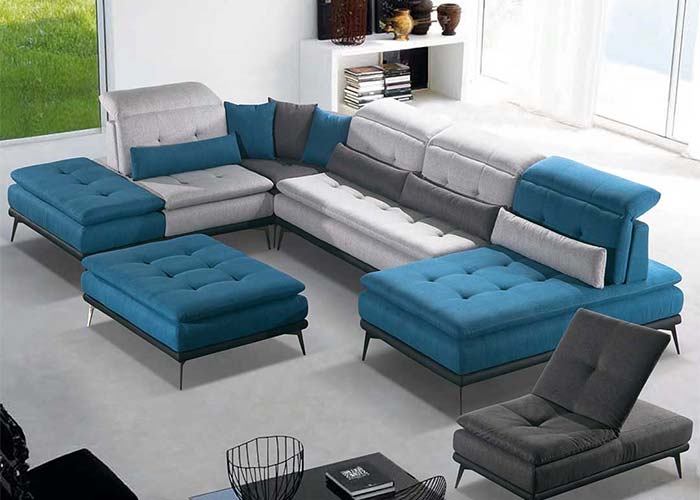 Canapé Diva Divani en tissu bleu